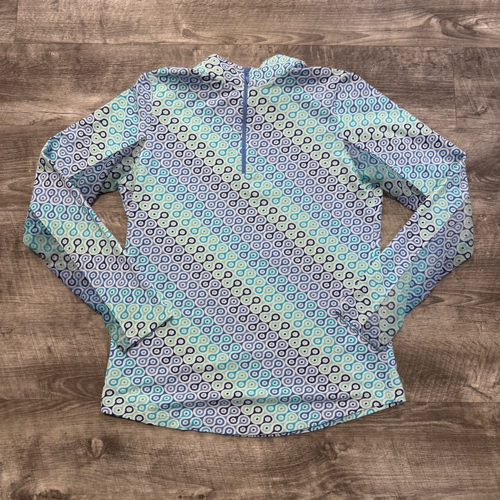 IBKUL Long Sleeve 1/4 Zip Blue/Green Mock Neck Golf Pullover Shirt Womens Sz. XS